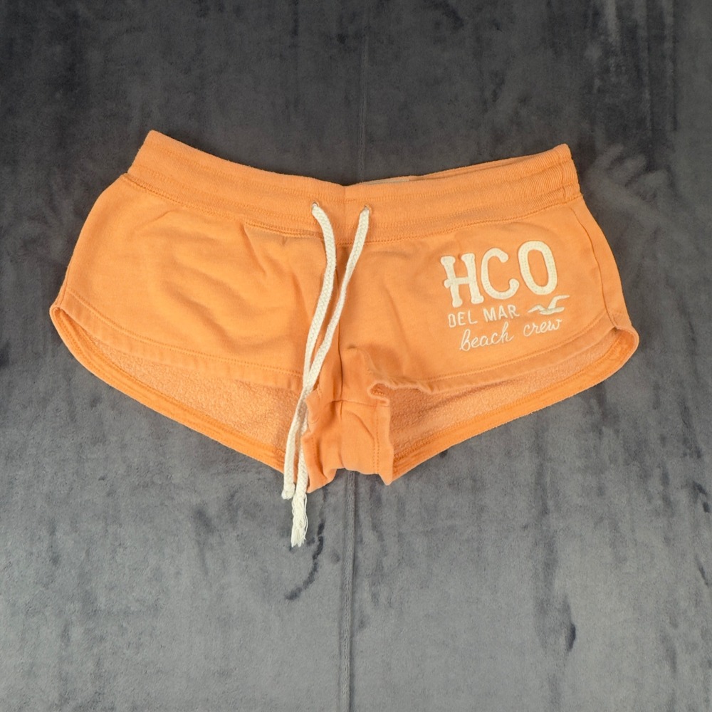 Hollister Sweat Shorts Womens Small Orange HCO Del Mar Beach Crew Graphic Lounge